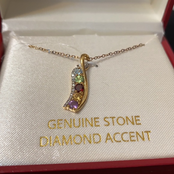 ✨ 18K Gold Over Sterling Silver Necklace with Genuine Stone & Diamond Accent - Picture 1 of 5